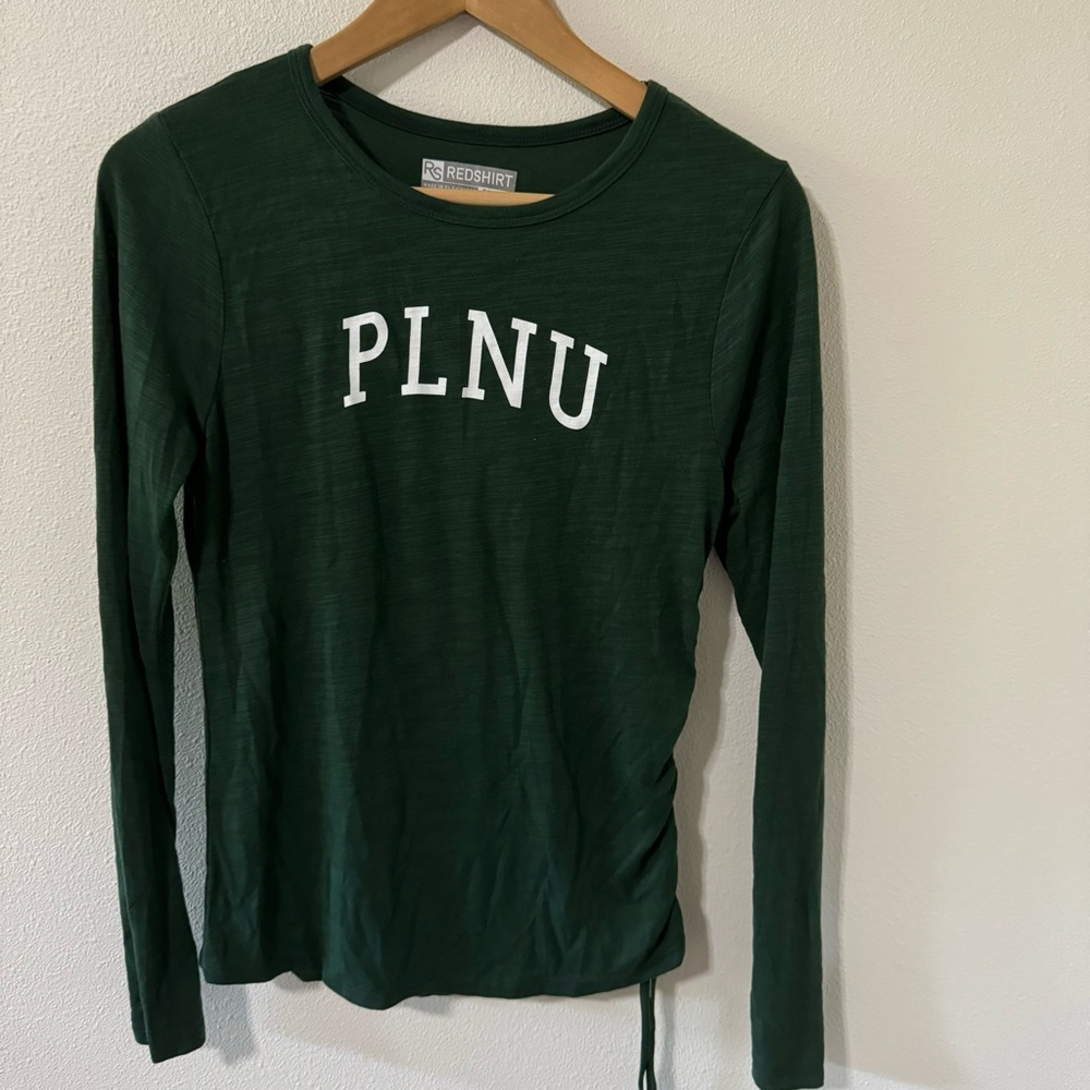 Point Loma PLNU Redshirt Long Sleeve Side Ruched Graphic Tee Green-Small